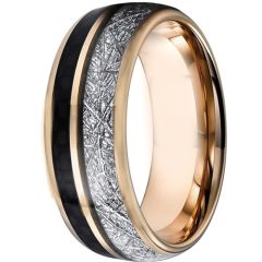 COI Rose Tungsten Carbide Meteorite and Carbon Fiber Dome Court Ring-5828