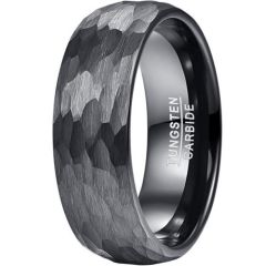 COI Tungsten Carbide Rose/Gold Tone/Black Hammered Dome Court Ring-5830