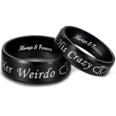 *COI Black Tungsten Carbide His Crazy Her Weirdo Beveled Edges Ring-5849