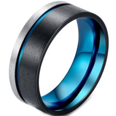 COI Titanium Black Blue Offset Groove Pipe Cut Flat Ring-5873