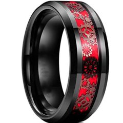 **COI Titanium Black Red Gears Beveled Edges Ring-5900