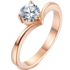 *COI Titanium Rose/Gold Tone/Silver Solitaire Ring With Cubic Zirconia-5923