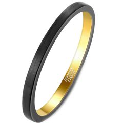 COI Tungsten Carbide Black Gold Tone 2mm Pipe Cut Flat Ring-5928