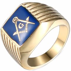 *COI Titanium Blue Gold Tone Masonic Ring-6013