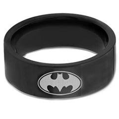 **COI Black Tungsten Carbide Bat Man Pipe Cut Flat Ring-TG676