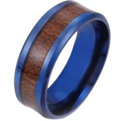 *COI Blue Titanium Beveled Edges Ring With Wood-6842