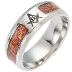 *COI Titanium Masonic Beveled Edges Ring With Wood-6851
