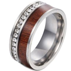 **COI Titanium black/Gold Tone/Silver Wood Ring With Cubic Zirconia-6858