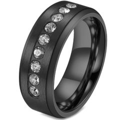 *COI Titanium Black/Gold Tone/Silver Beveled Edges Ring With Cubic Zirconia-6877