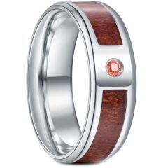 *COI Titanium Wood Beveled Edges Ring With Cubic Zirconia-6885
