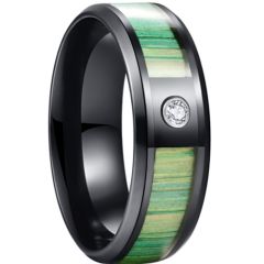 *COI Black Titanium Wood Beveled Edges Ring With Cubic Zirconia-6887