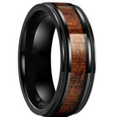 *COI Black Titanium Step Edges Milgrain Ring With Wood-6899