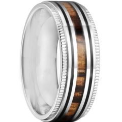 *COI Titanium Black Silver Milgrain Ring With Wood-6900