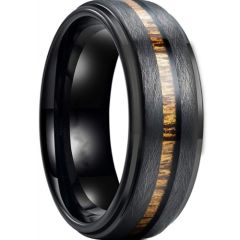 *COI Black Titanium Sandblasted Step Edges Ring With Wood-6902