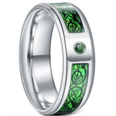 **COI Titanium Dragon Beveled Edges Ring With Created Green Emerald-6922