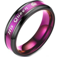 **COI Titanium Black Purple His Queen & Crown Beveled Edges Ring-6940