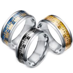**COI Titanium Black/Gold Tone/Blue Silver King Crown Beveled Edges Ring-6945