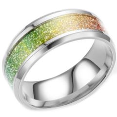 **COI Titanium Rainbow Color Meteorite Beveled Edges Ring-6949