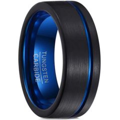 **COI Tungsten Carbide Black Blue Offset Groove Pipe Cut Flat Ring-TG6958
