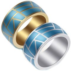 **COI Titanium Gold Tone/Silver Blue Resin Dome Court Ring-7009