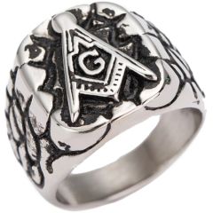 **COI Titanium Black Silver Masonic Freemason Ring-7011