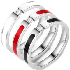 **COI Titanium Red/White/Black Resin Solitaire Ring With Cubic Zirconia-7018