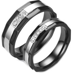**COI Titanium Black Silver Ring With Cubic Zirconia-7021