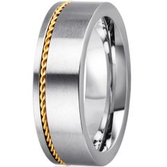 **COI Titanium Gold Tone Silver Pipe Cut Flat Ring With Wire-7055