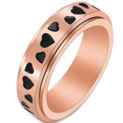 **COI Titanium Black Silver/Gold Tone/Rose Step Edges Rotating Ring With Hearts-7062