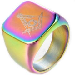 **COI Titanium Rainbow Color Masonic Freemason Signet Ring-7079