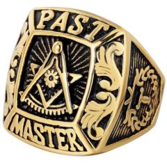**COI Titanium Gold Tone Black Masonic Freemason Ring-7085AA