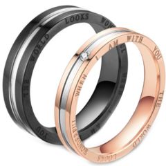 **COI Titanium Black/Rose Silver Couple Wedding Band Ring-7125AA  