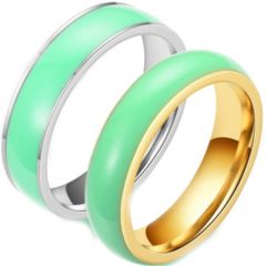 **COI Gold Tone/Silver Titanium Green Enamel Dome Court Ring-7127AA