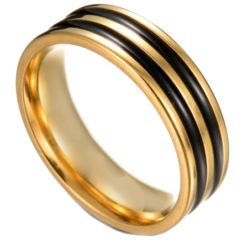 **COI Titanium Black Gold Tone Double Grooves Ring-7142