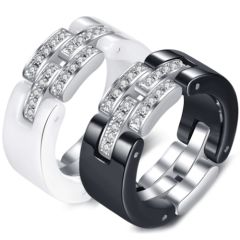 **COI Titanium Black/White Ceramic Ring With Cubic Zirconia-7153