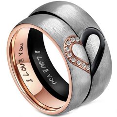 **COI Titanium Black/Rose Silver Ring With Hearts-7170AA