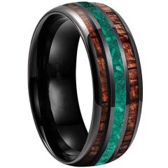 **COI Black Titanium Green Malachite & Wood Dome Court Ring-7184