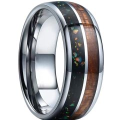 **COI Titanium Crushed Opal & Wood Dome Court Ring-7188