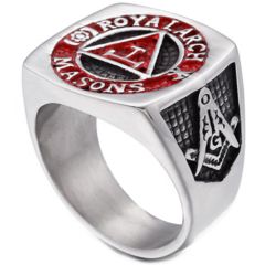 **COI Titanium Black Red Silver Masonic Freemason Ring-7197