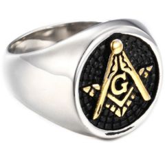 **COI Titanium Black Gold Tone Silver Masonic Freemason Ring-7199