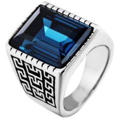 **COI Titanium Greek Key Pattern Ring With Blue/Green/Red/Black Cubic Zirconia-7208