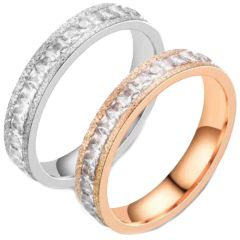 **COI Titanium Silver/Rose Sandblasted Ring With Cubic Zirconia-7210