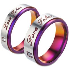 **COI Titanium Rainbow Color Silver Love Token Ring With Cubic Zirconia-7223