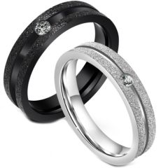 **COI Titanium Black/Silver Sandblasted Ring With Cubic Zirconia-7254