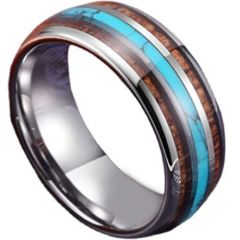 **COI Titanium Dome Court Ring With Wood & Turquoise-7266