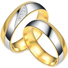 **COI Titanium Gold Tone Silver Wedding Couple Ring-7347