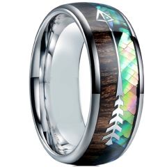 **COI Titanium Abalone Shell & Wood Dome Court Ring With Arrow-7376
