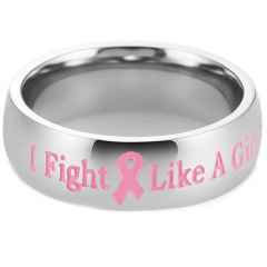 **COI Titanium Rose Silver I Fight Like A Girl Breast Cancer Dome Court Ring-7382