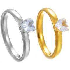 **COI Titanium Gold Tone/Silver Solitaire Ring With Cubic Zirconia-7404