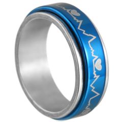 **COI Titanium Blue Silver Heartbeat & Heart Step Edges Ring-7413